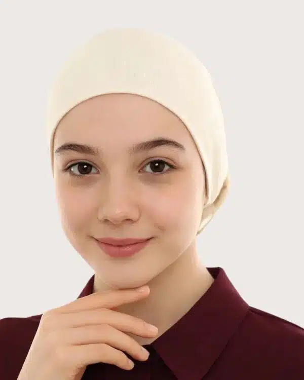 Junior Pull-On Hijab Under-Cap – Plain Olive Green / Girls' Size - Image 11
