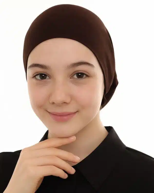 Junior Pull-On Hijab Under-Cap – Plain Olive Green / Girls' Size - Image 9