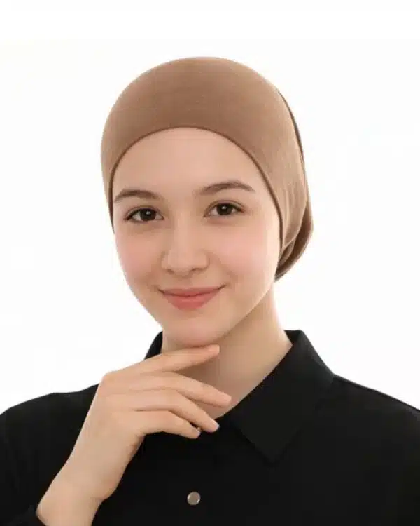 Junior Pull-On Hijab Under-Cap – Plain Olive Green / Girls' Size - Image 8