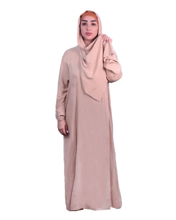 Women's Prayer Dress with Attached Hijab – Blush Pink / Nude Rose - Image 2
