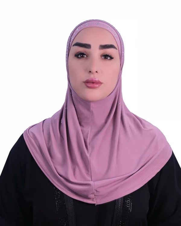 Women's Instant Khimar Bergo Hijab with Rhinestone Embellishment – Dusty Pink Mauve