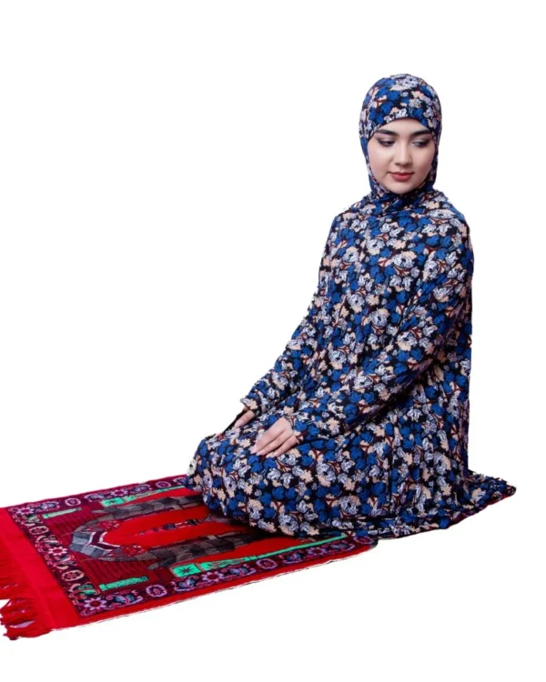 Women's Two-Piece Floral Prayer Dress Set – Blue Floral Print - Image 3