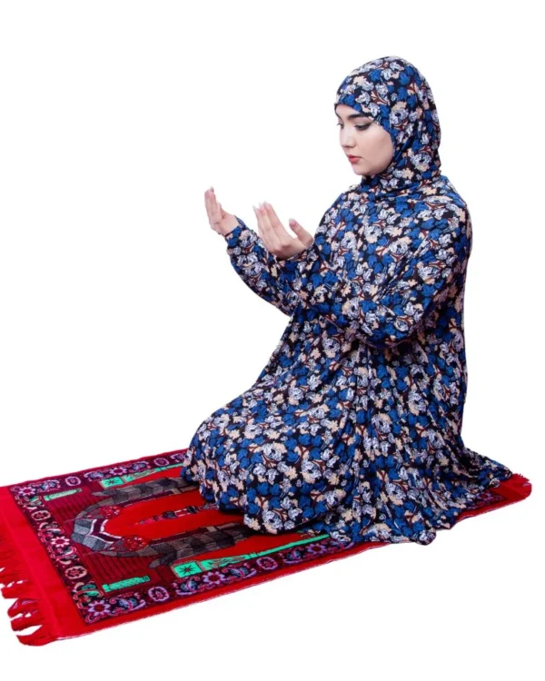 Women's Two-Piece Floral Prayer Dress Set – Blue Floral Print