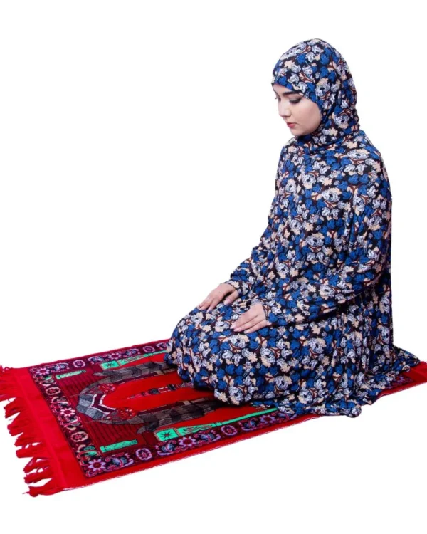 Women's Two-Piece Floral Prayer Dress Set – Blue Floral Print - Image 2