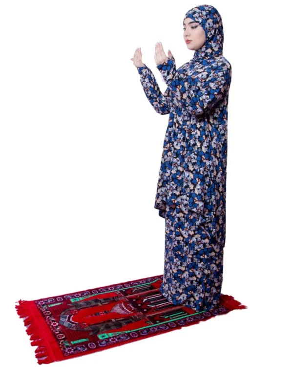 Women's Two-Piece Floral Prayer Dress Set – Blue Floral Print - Image 4