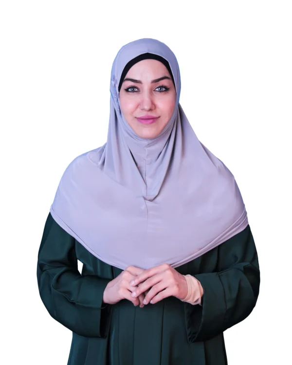 Women's Instant Khimar Bergo Hijab with Floral Brooch Detail – Soft Lavender Grey