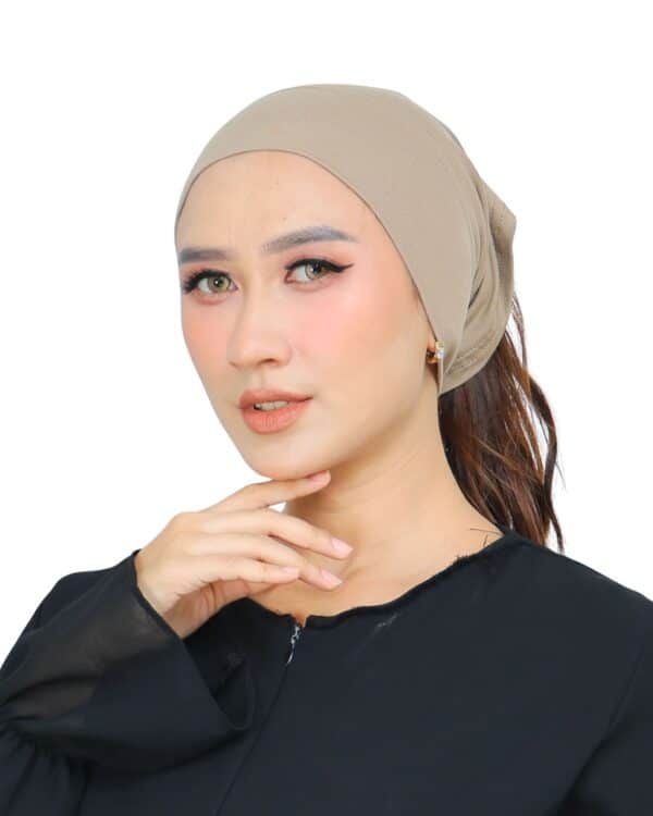 Women's Indonesian Ninja Ciput Inner Cap with Ponytail Hole – Warm Beige / Latte - Image 15