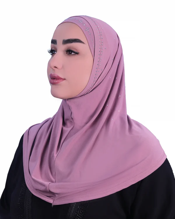 Women's Instant Khimar Bergo Hijab with Rhinestone Embellishment – Dusty Pink Mauve - Image 3