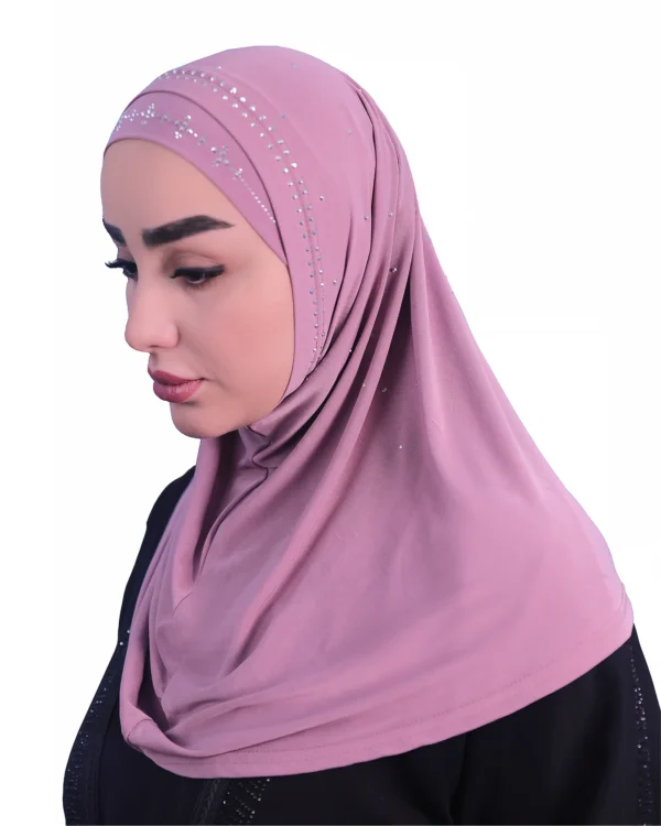 Women's Instant Khimar Bergo Hijab with Rhinestone Embellishment – Dusty Pink Mauve - Image 4