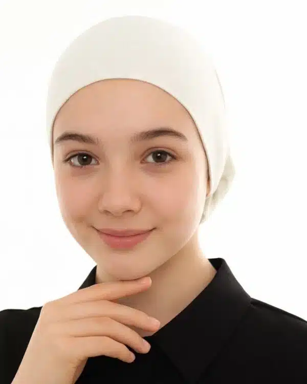 Junior Pull-On Hijab Under-Cap – Plain Olive Green / Girls' Size - Image 16