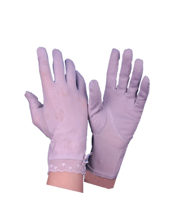 Women's Modest Stretch Gloves with Tone-on-Tone Floral Jacquard & Scalloped Lace Cuff – 4 Colour Options - Image 4