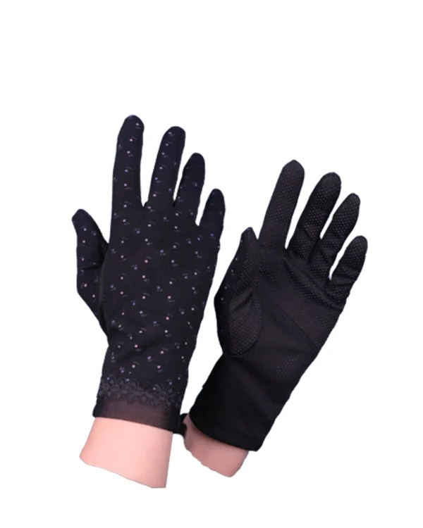 Women's Modest Stretch Gloves with Scattered Rhinestone Detail – Soft Nude Blush - Image 2