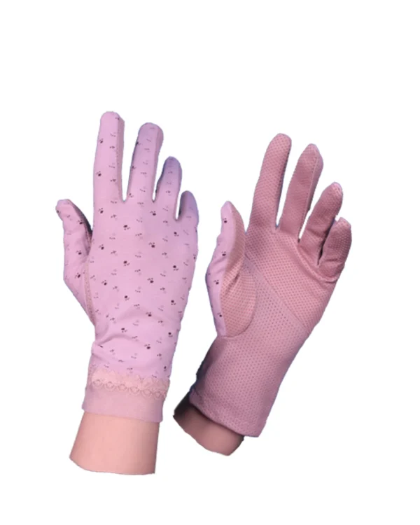 Women's Modest Stretch Gloves with Scattered Rhinestone Detail – Soft Nude Blush - Image 3