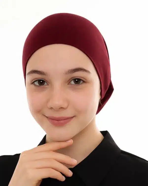 Junior Pull-On Hijab Under-Cap – Plain Olive Green / Girls' Size - Image 14