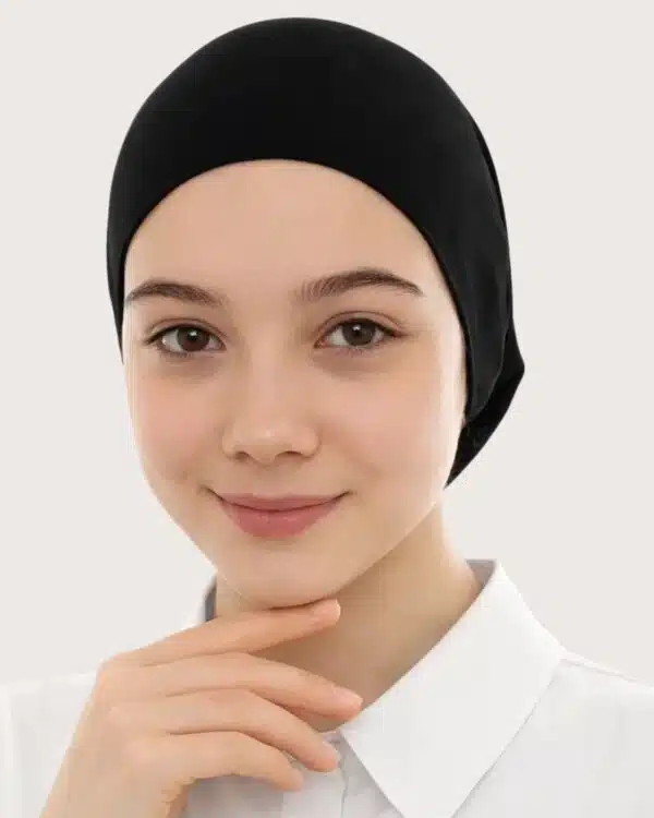 Junior Pull-On Hijab Under-Cap – Plain Olive Green / Girls' Size - Image 6