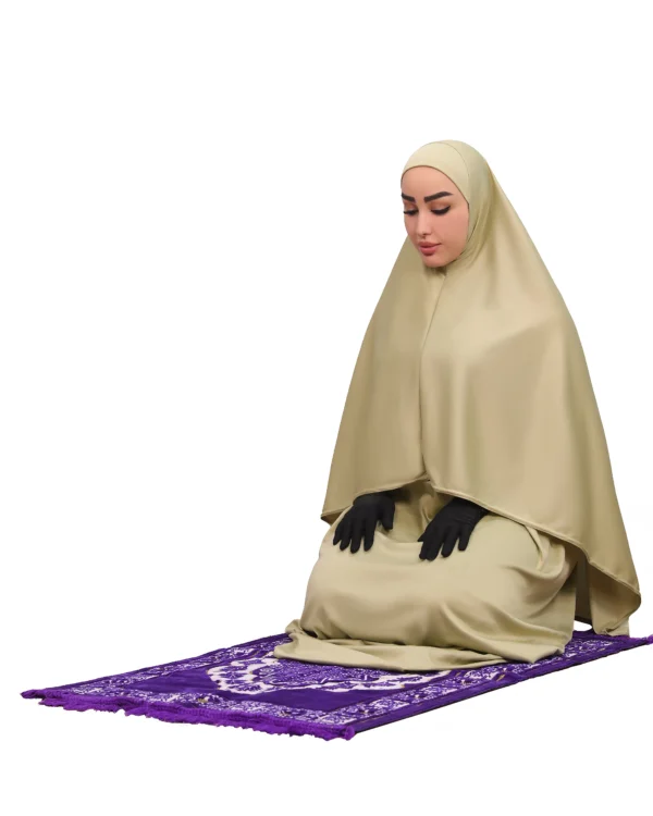 Women's Two-Piece Prayer Dress Set with Large Khimar – Golden Beige