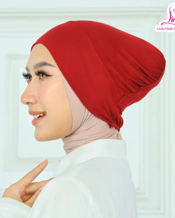 Women's Indonesian Turban / Inner Hijab Cap – Deep Red / Crimson - Image 3