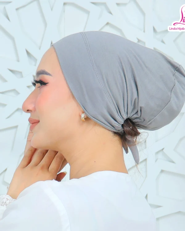 Women's Indonesian Turban Inner Cap with Rear Tie – Cool Medium Grey - Image 3