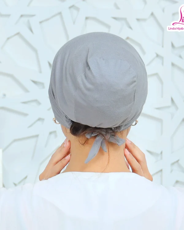Women's Indonesian Turban Inner Cap with Rear Tie – Cool Medium Grey - Image 2