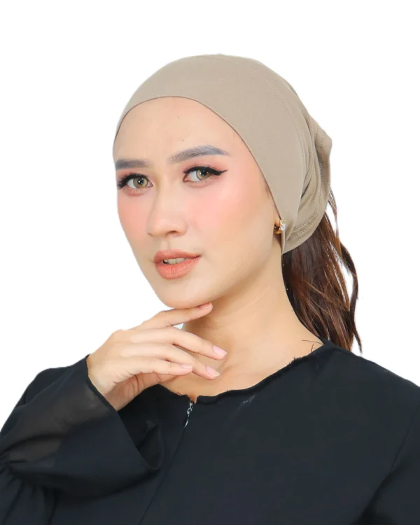 Women's Indonesian Ninja Ciput Inner Cap with Ponytail Hole – Warm Beige / Latte