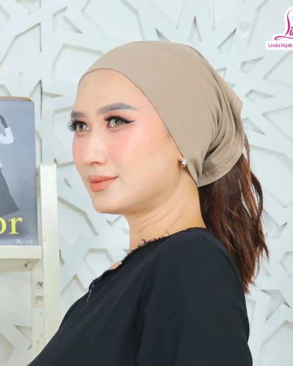 Women's Indonesian Ninja Ciput Inner Cap with Ponytail Hole – Warm Beige / Latte - Image 3