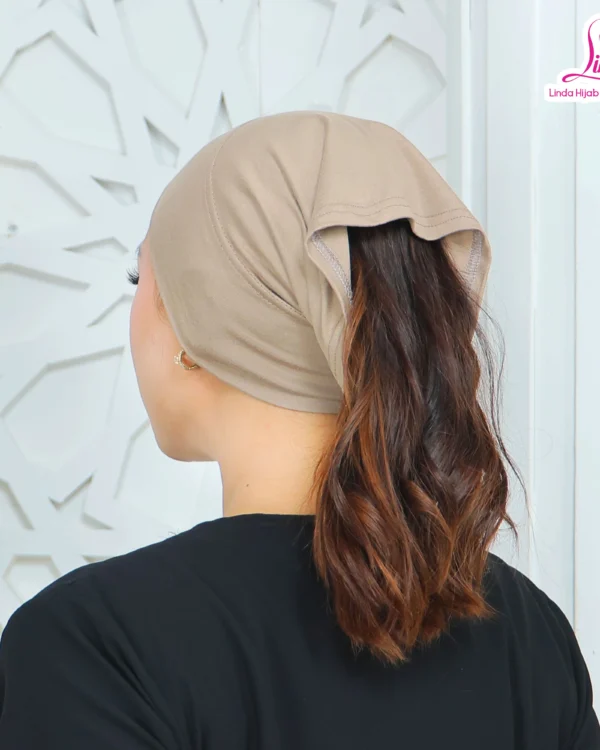 Women's Indonesian Ninja Ciput Inner Cap with Ponytail Hole – Warm Beige / Latte - Image 2