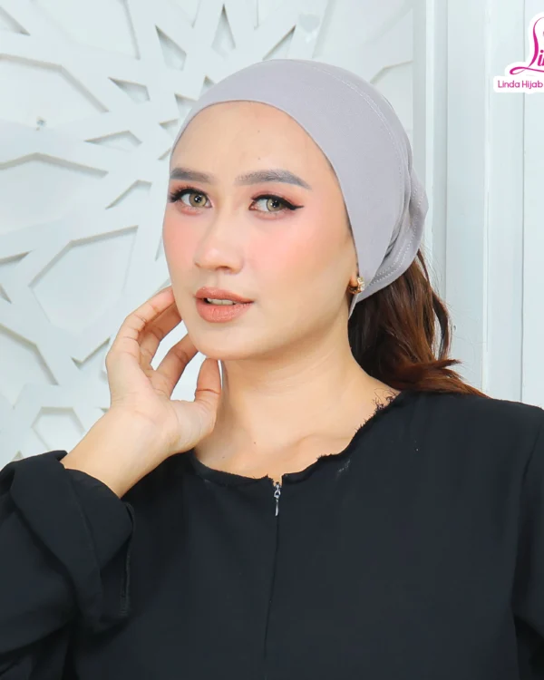 Women's Indonesian Inner Hijab Cap / Ciput – Soft Light Grey - Image 3
