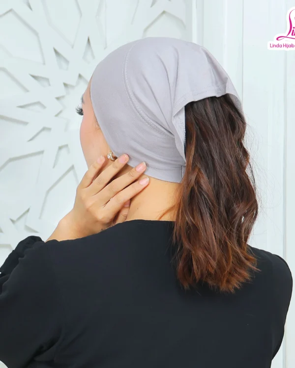 Women's Indonesian Inner Hijab Cap / Ciput – Soft Light Grey - Image 2