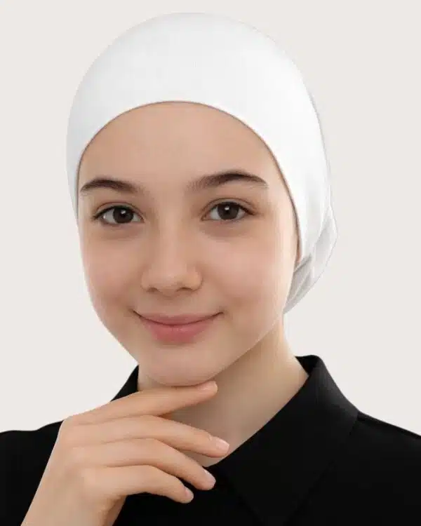 Junior Pull-On Hijab Under-Cap – Plain Olive Green / Girls' Size - Image 5