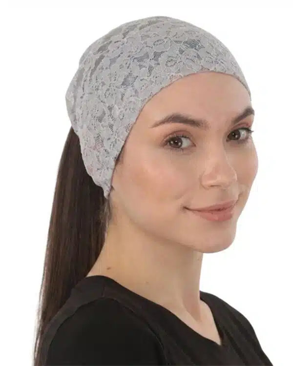 Elegant Floral Lace Undercap — Stretch Headband with Ponytail Opening for Women