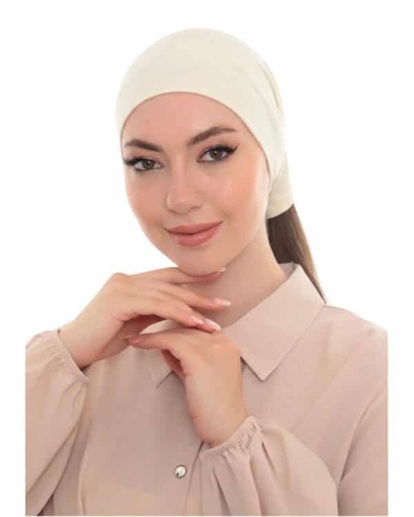 Elegant Pearl Brooch Turban Cap — Pleated Jersey Headpiece for Women - Image 8