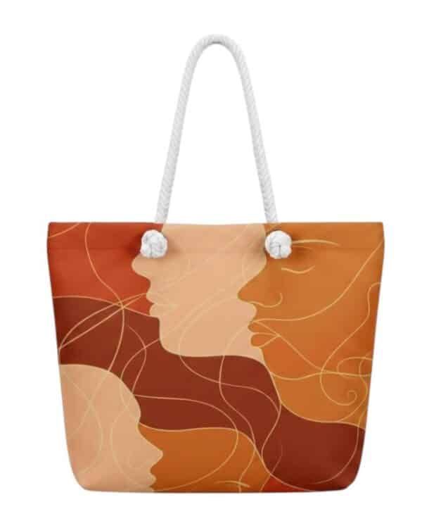 Abstract Faces Tote Bag | Artistic Line Art Canvas Beach Bag for Women