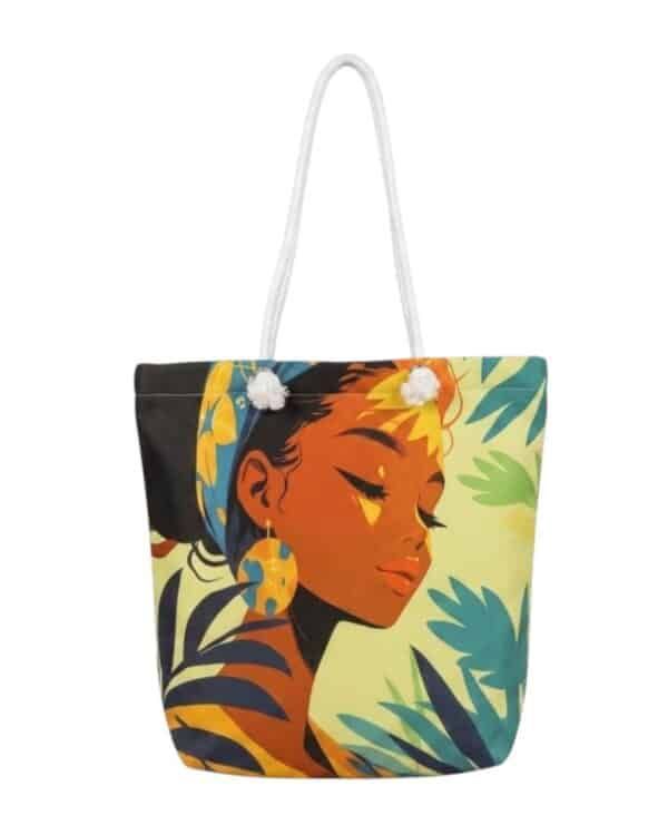 Tropical Woman Tote Bag | Palm Leaf Canvas Beach Bag for Women - Image 1