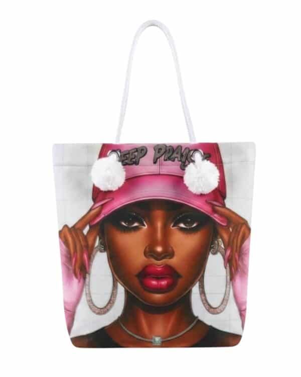 Fashion Portrait Tote Bag | Keep Praying Pink Canvas Shoulder Bag for Women - Image 1