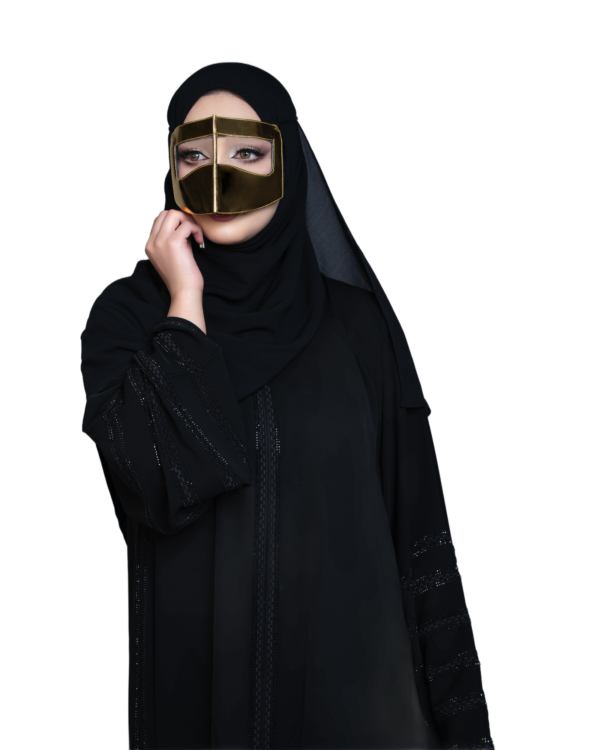Polished Gold Battoulah Face Mask – Classic Emirati Burqa Niqab with Metallic Finish - Image 2
