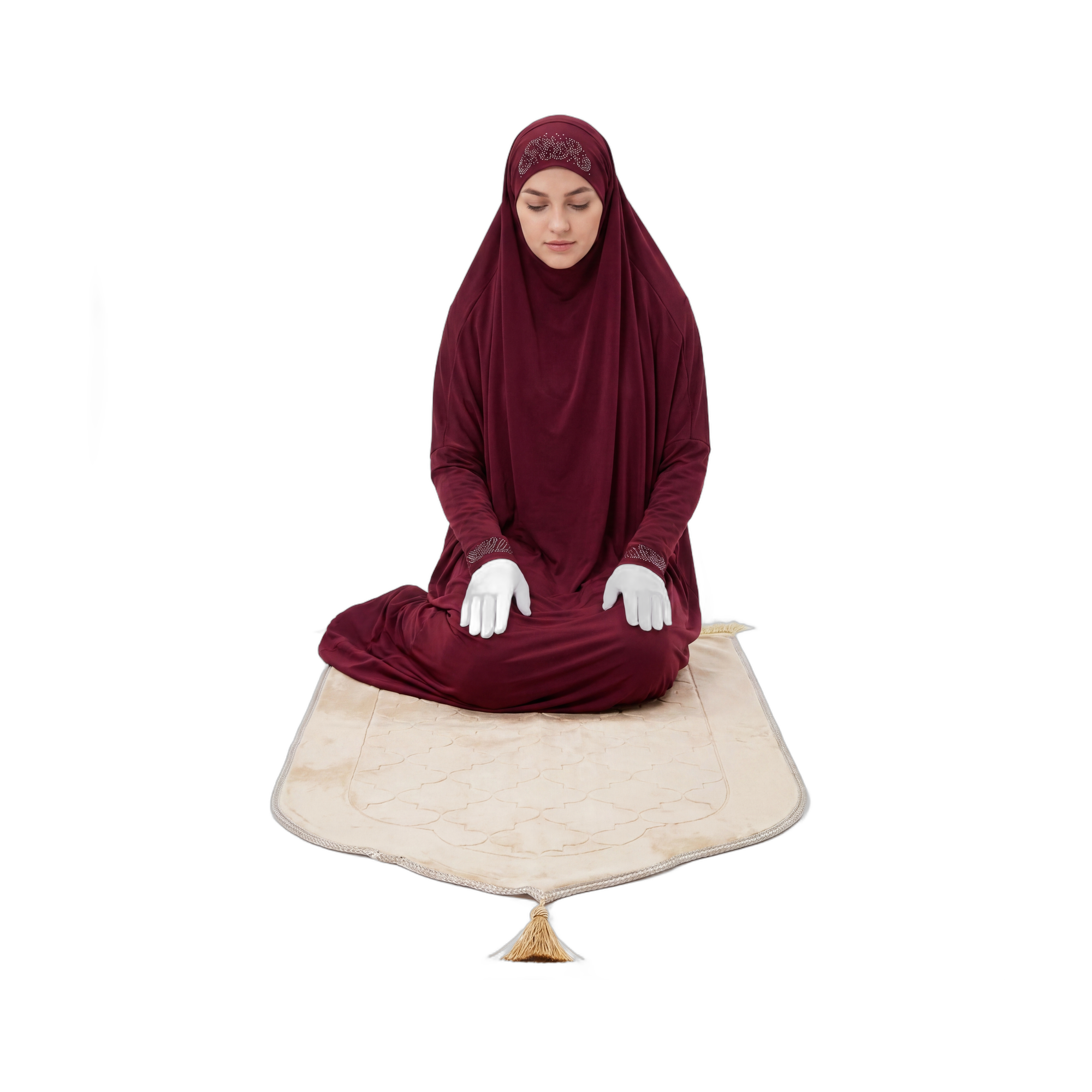 Women's Embellished Prayer Dress – Deep Maroon