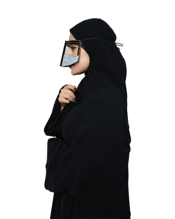 Crystal Rhinestone Burqa Niqab with Black Studded Frame – Sparkling Gulf Face Veil (Gold / Silver) - Image 5