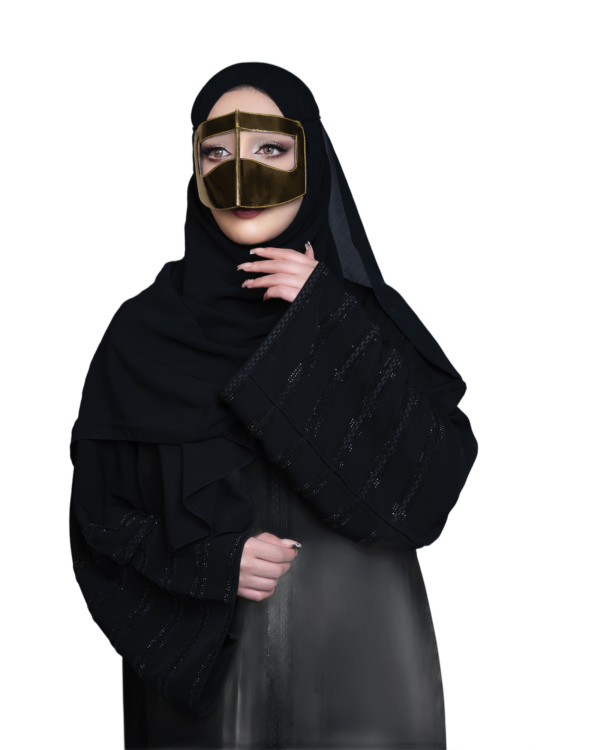 Polished Gold Battoulah Face Mask – Classic Emirati Burqa Niqab with Metallic Finish - Image 3