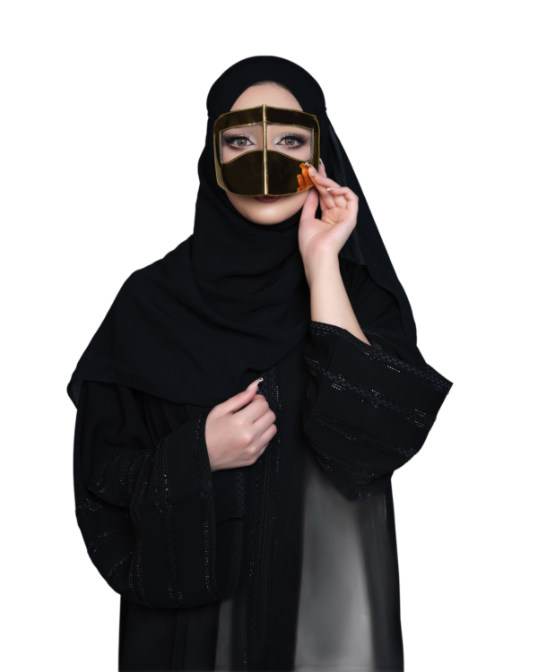 Polished Gold Battoulah Face Mask – Classic Emirati Burqa Niqab with Metallic Finish