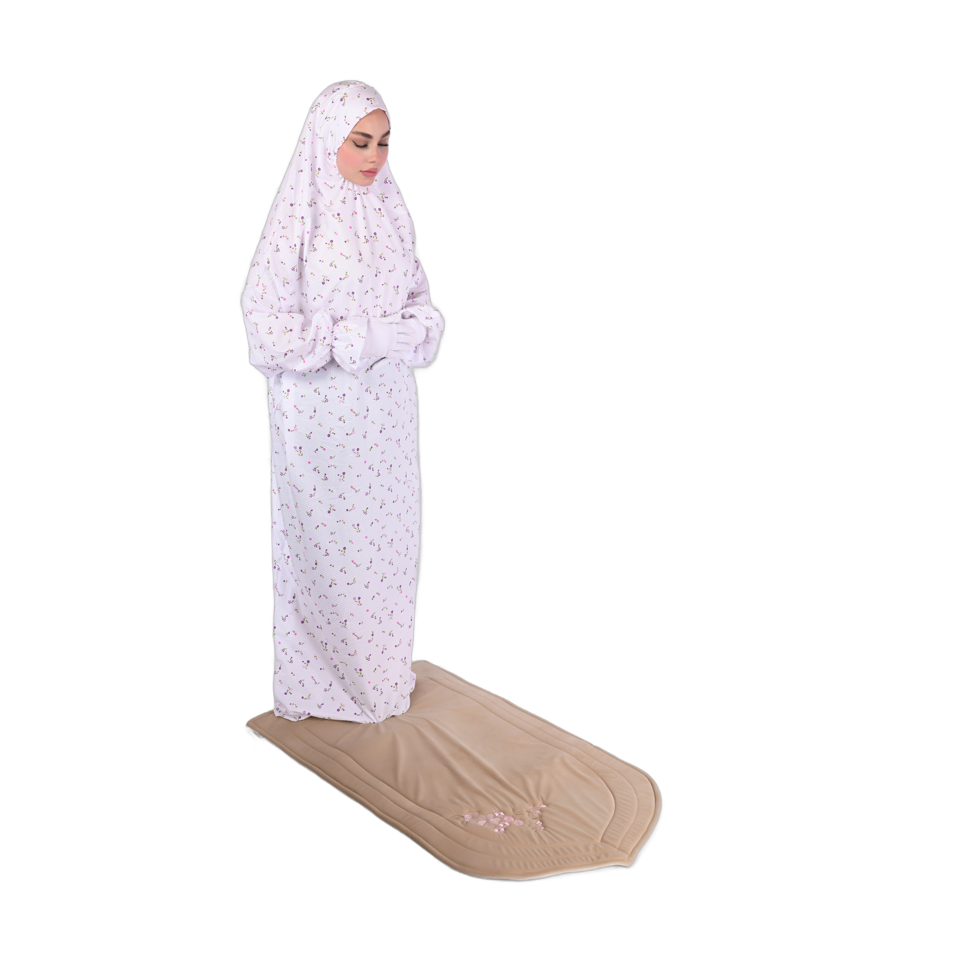 Women's Floral Print Prayer Dress – White Blossom