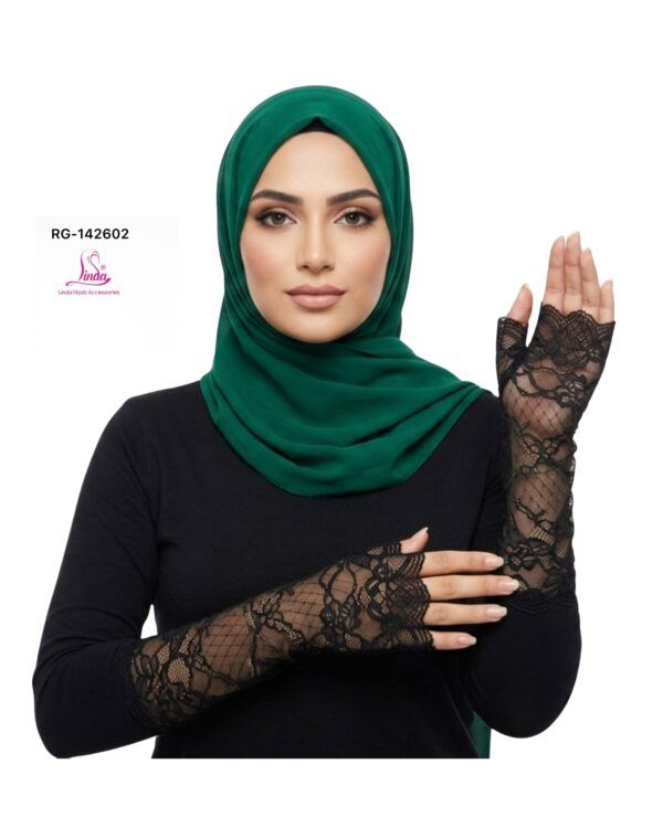 Women's Elegant Floral Lace Fingerless Gloves with Long Cuff – Classic Black - Image 1