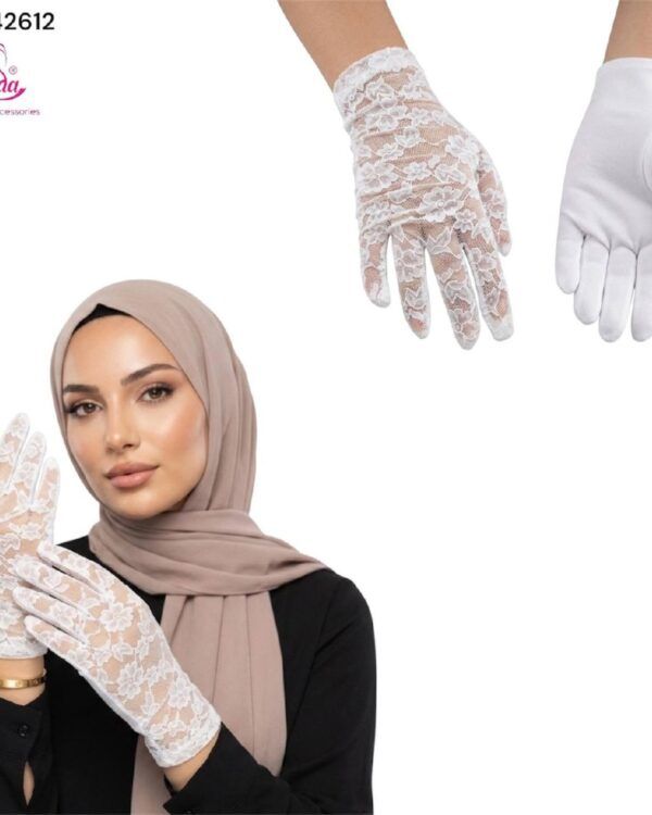 Women's Floral Lace & Cotton Gloves Set – Ivory - Image 1