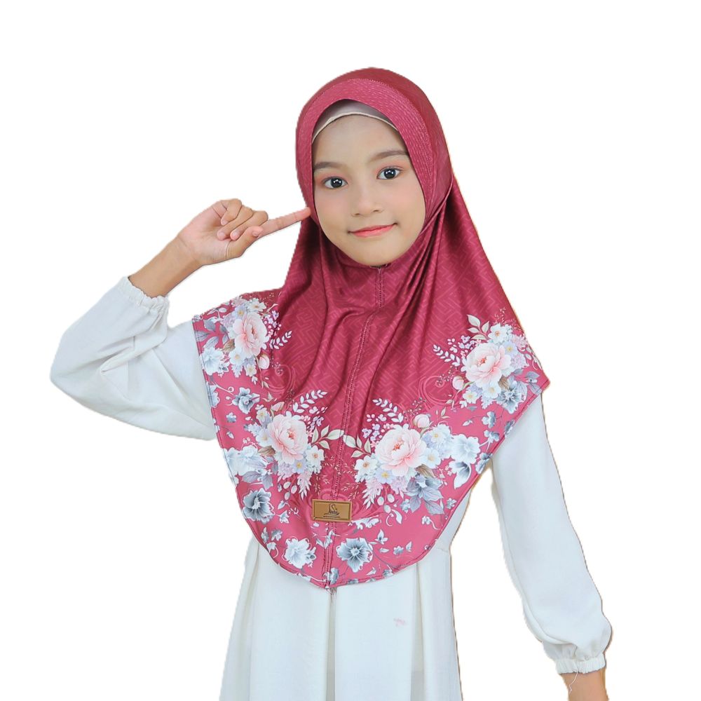 Girls' Floral Print Hijab – Rose Blossom