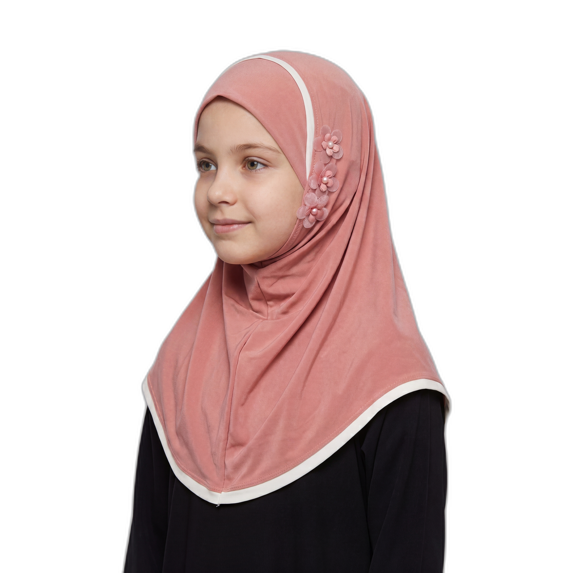 Girls' Floral Trim Instant Hijab – Dusty Rose