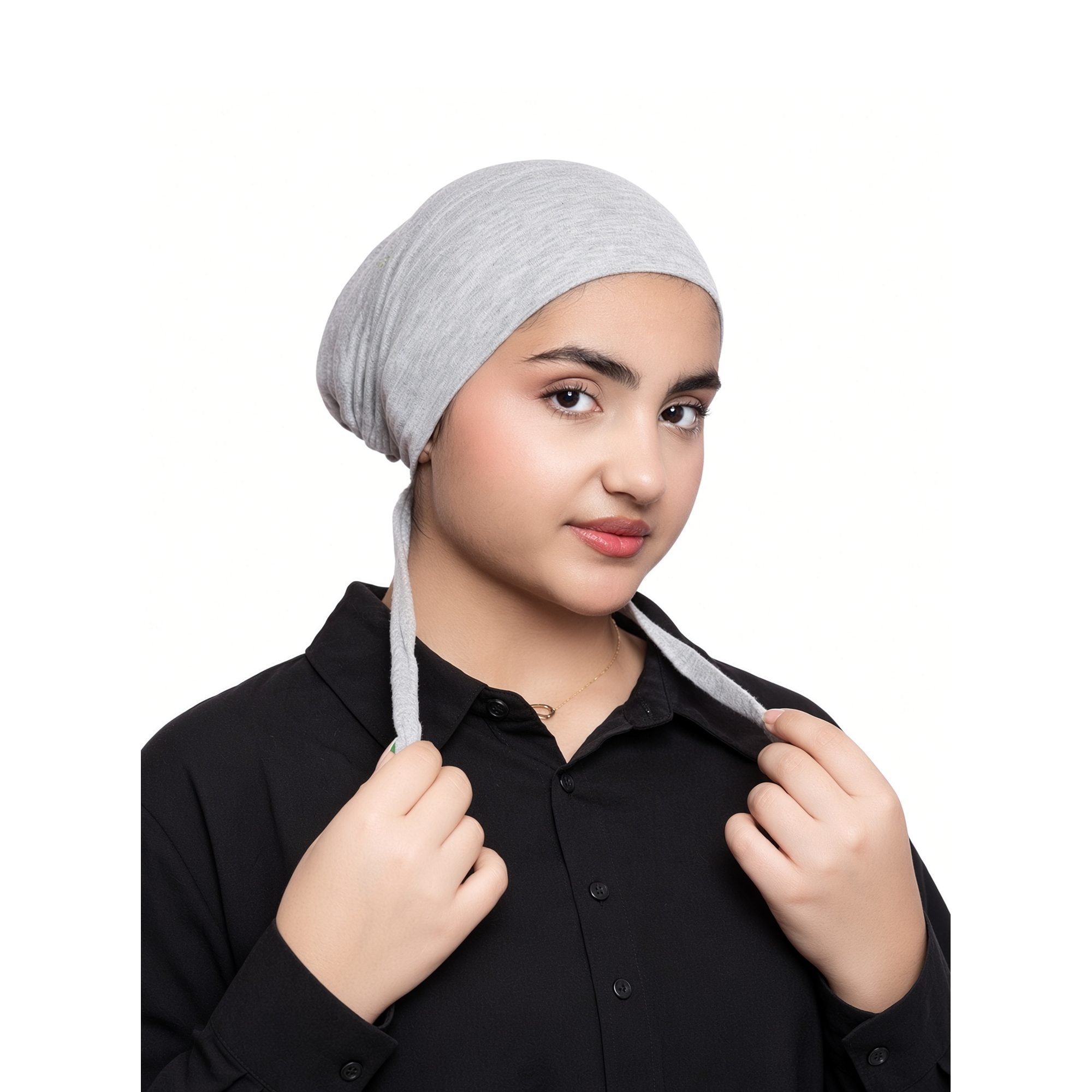 Light Grey Tie Back Indoor Turban for Women – Soft Crinkle Jersey Under Scarf Cap | Linda Hijab