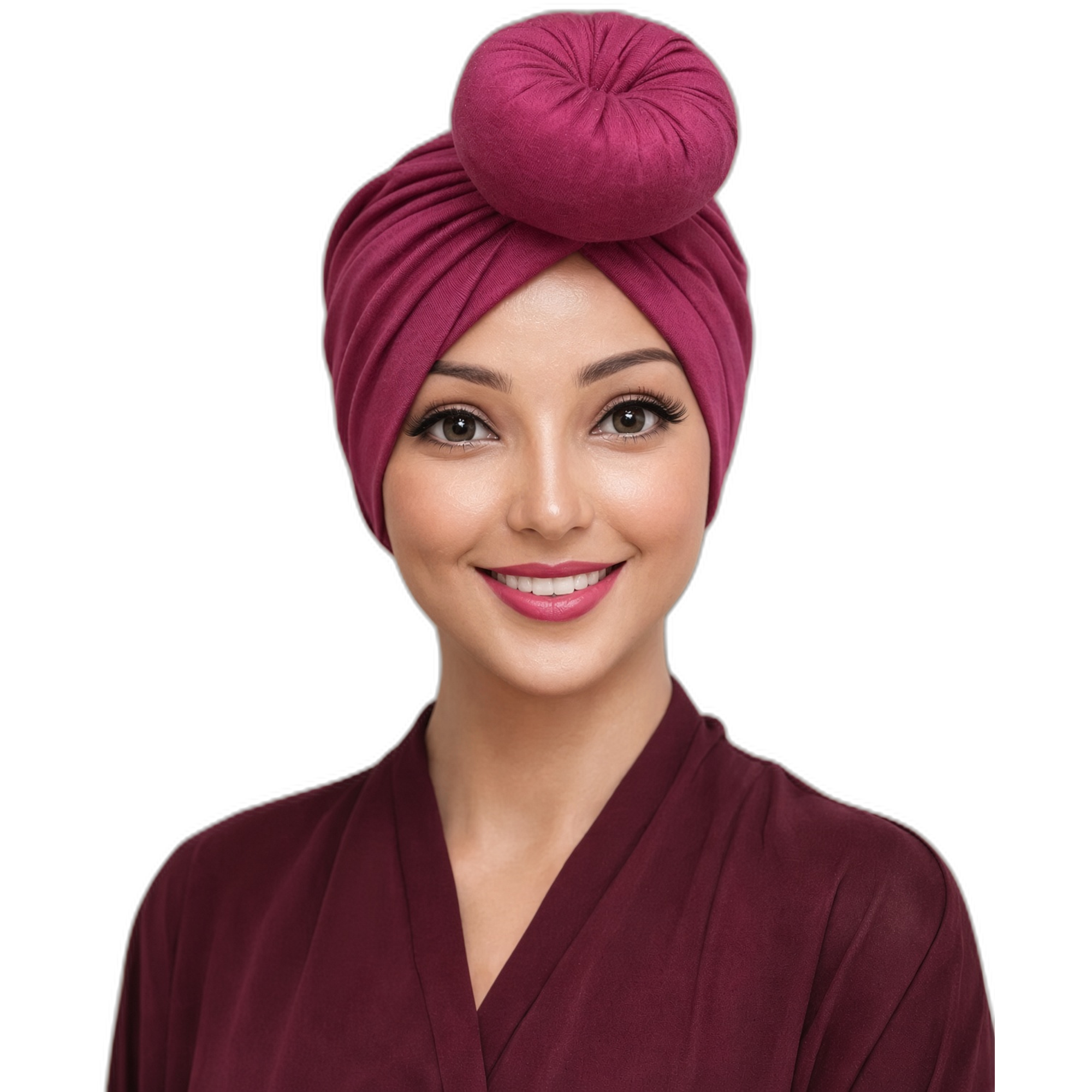 Women’s Top Knot Turban – Pre-Tied Jersey Head Wrap, Berry