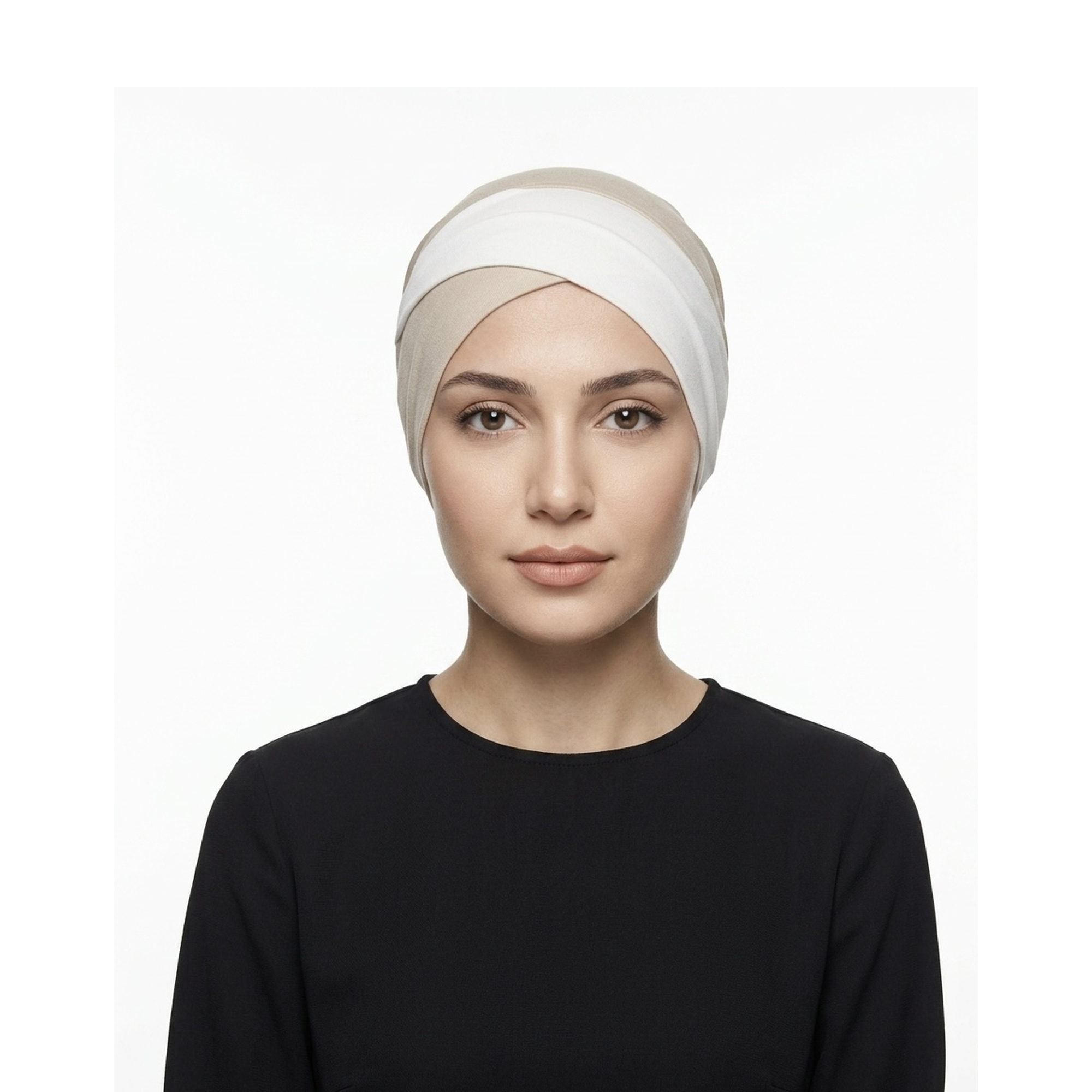 Women’s Criss-Cross Indoor Turban – Two-Tone Stretch Turban Cap with Tie-Back for Home, Sleep & Under Hijab