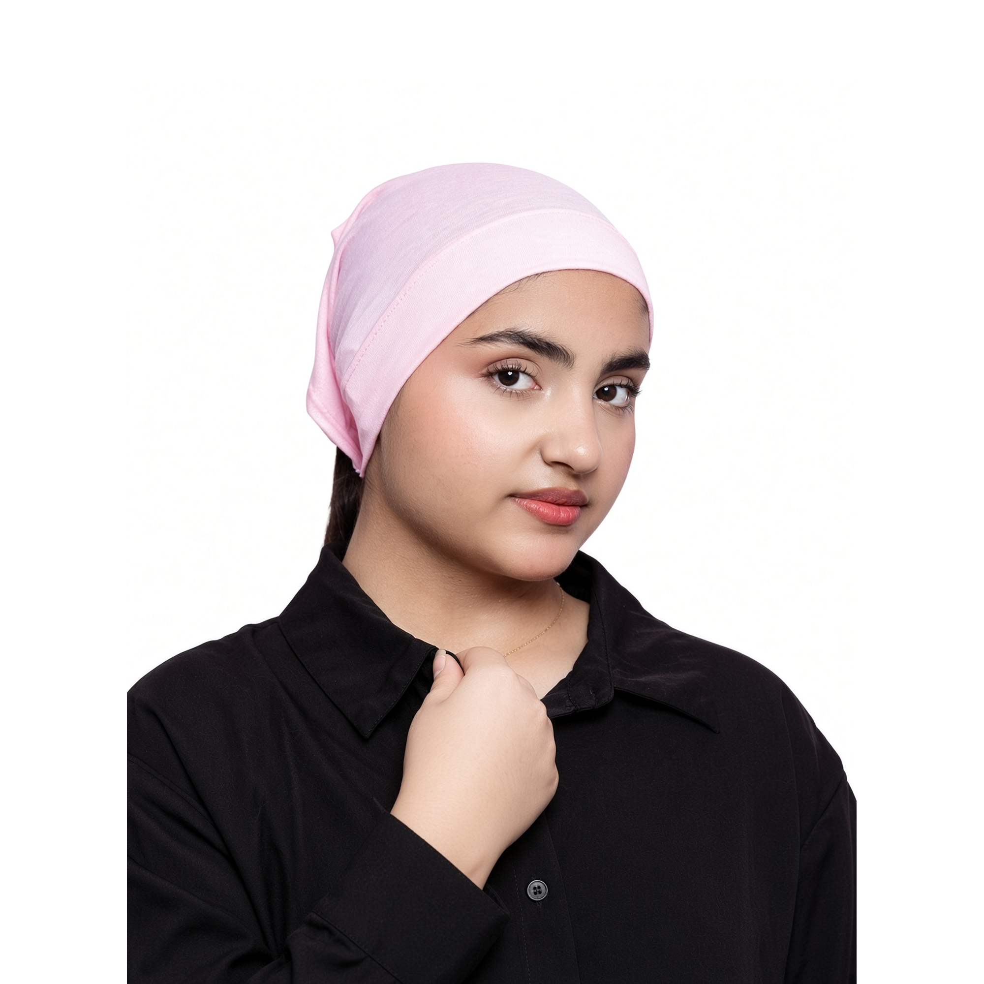 Baby Pink Ponytail Indoor Turban for Women – Soft Stretch Jersey Open Back Cap | Linda Hijab