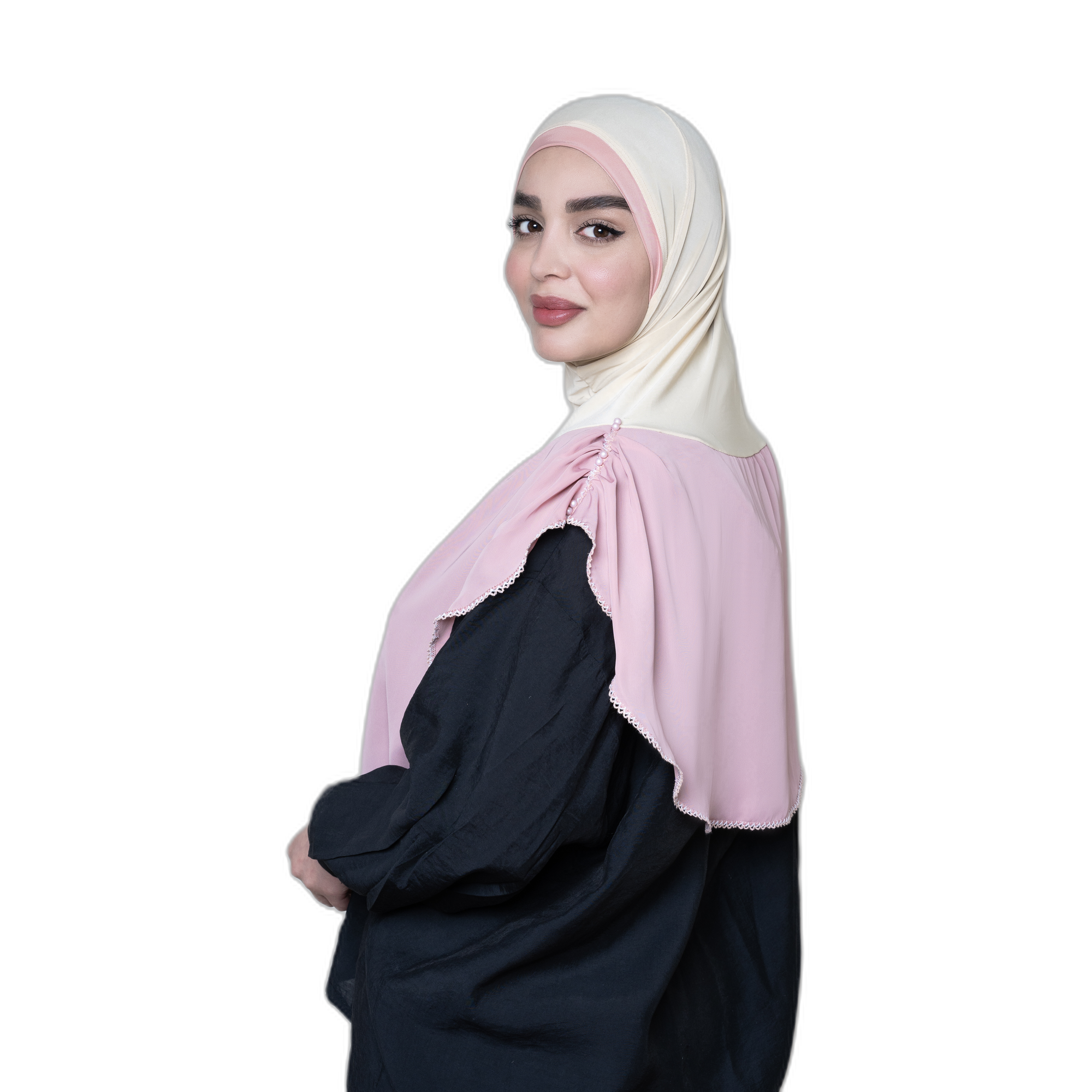 Women's Two-Tone Instant Hijab – Ivory & Blush
