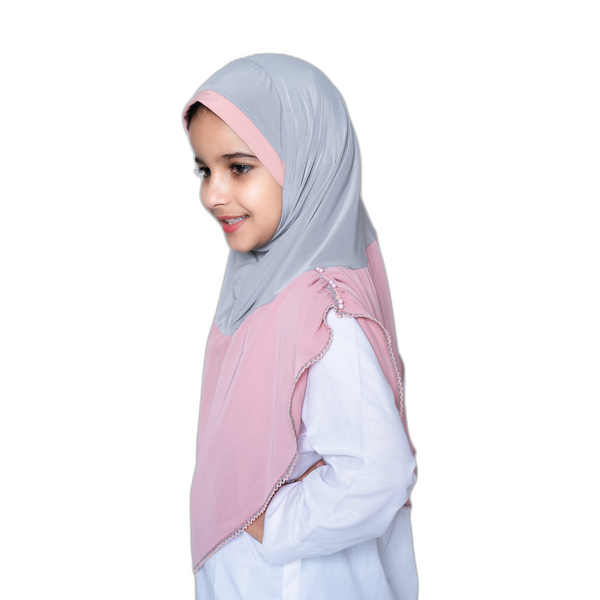 Girls' Two-Tone Instant Hijab – Grey & Blush